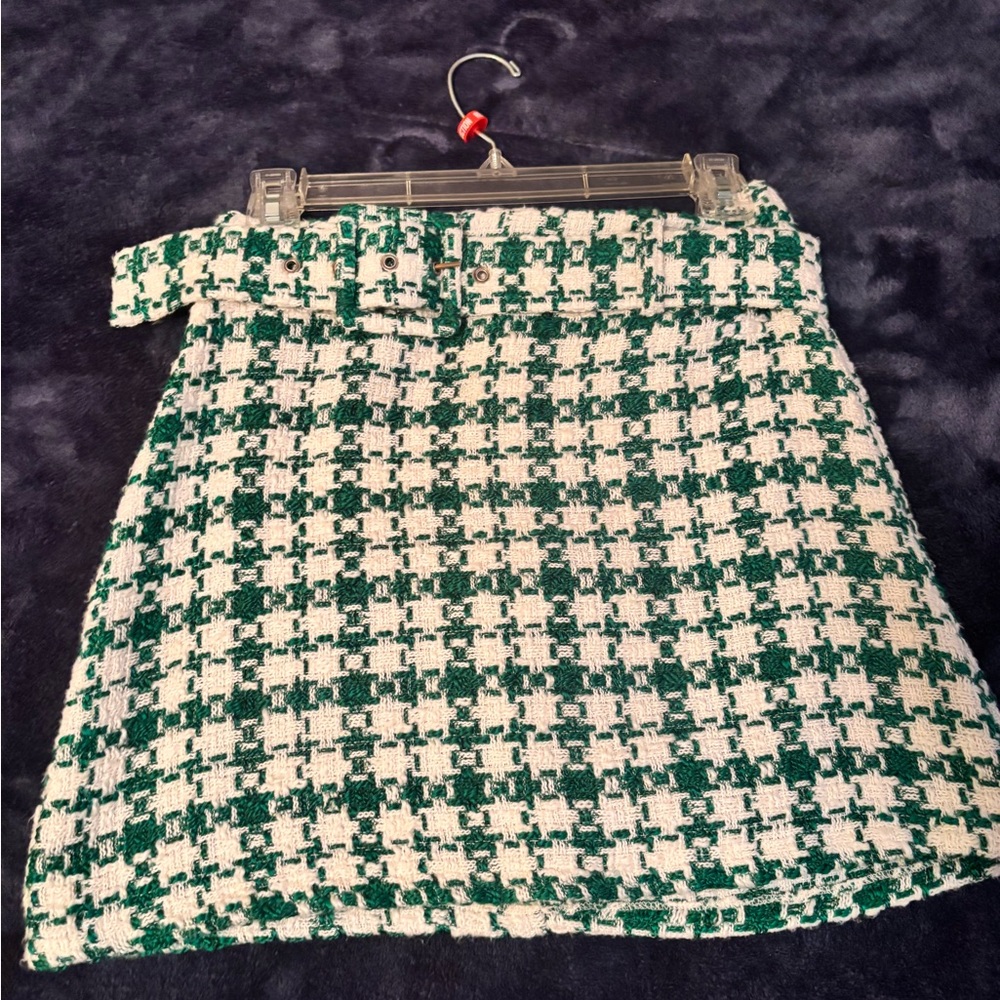 Zara Tweed Green and White Mini Skirt